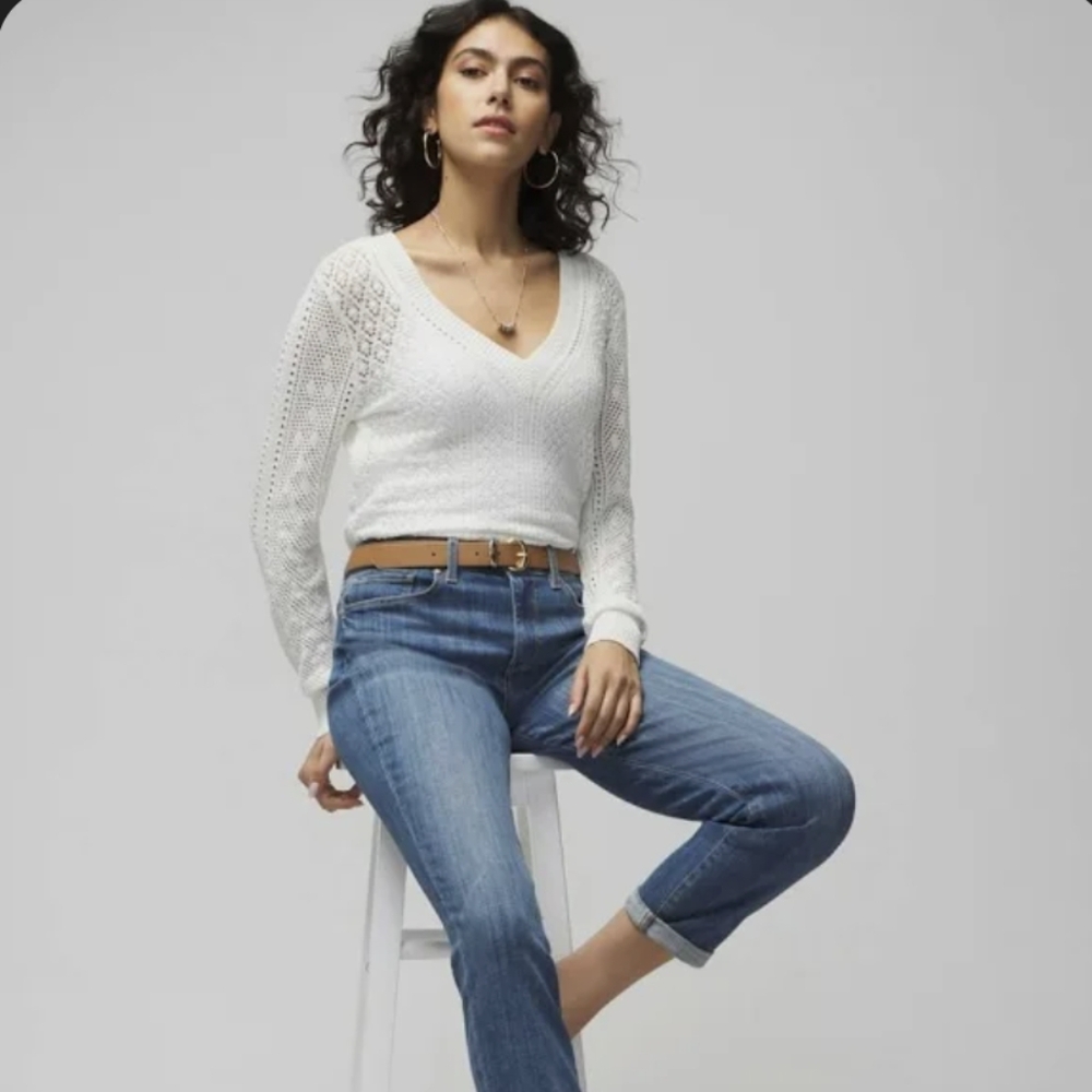 White House Black Market White V-Neck Sweater
